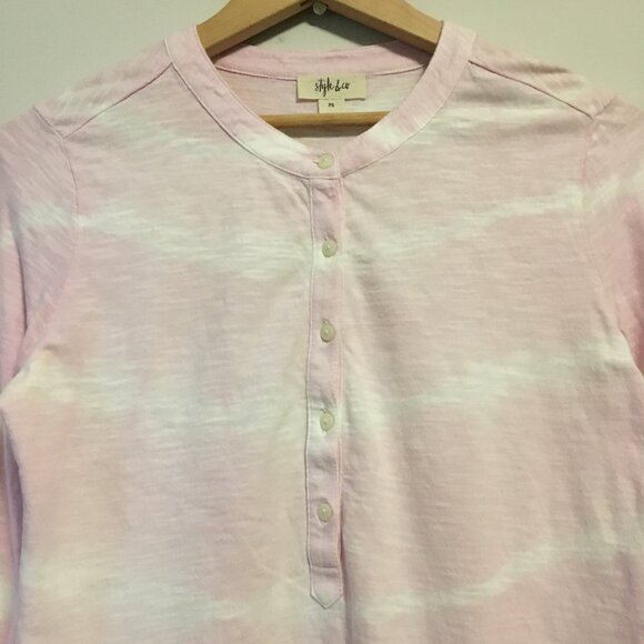 Tie Dye Pink Angel + Clouds Long Sleeve Button Collar Cotton Shirt - Picture 3 of 15